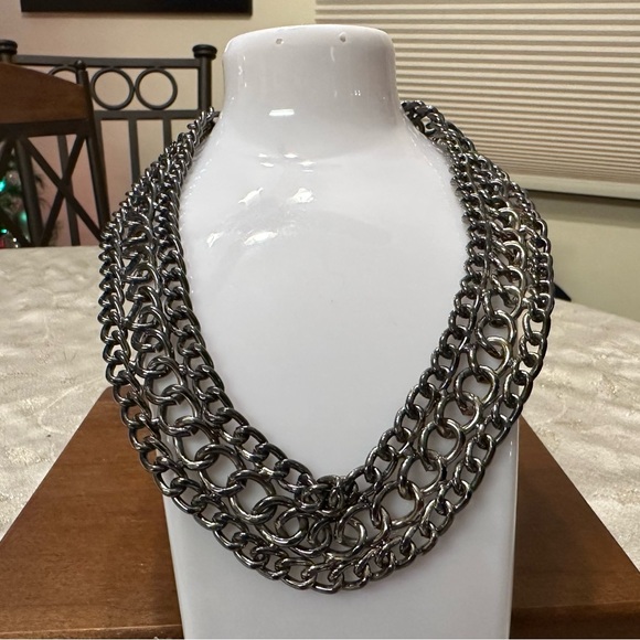 Chainlink Chainmail Necklace Silver Tone Gunmetal coloring - Picture 1 of 8
